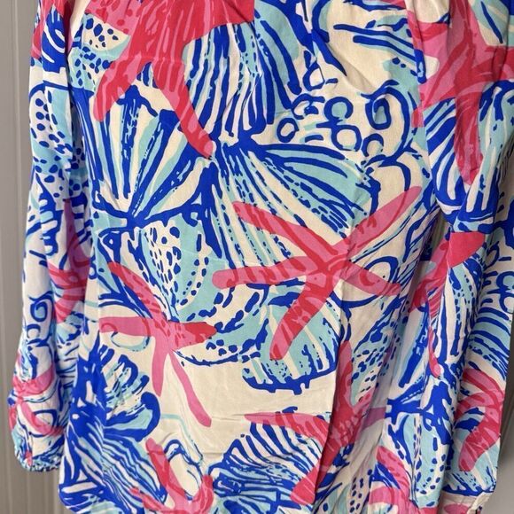 Lilly Pulitzer Sz XS 100% Silk Elsa Top Resort She Shells Top Starfish Blouse - Picture 8 of 14
